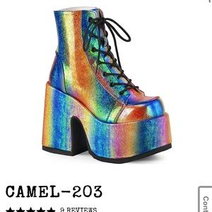 Demonia iridescent rainbow boots camel -203